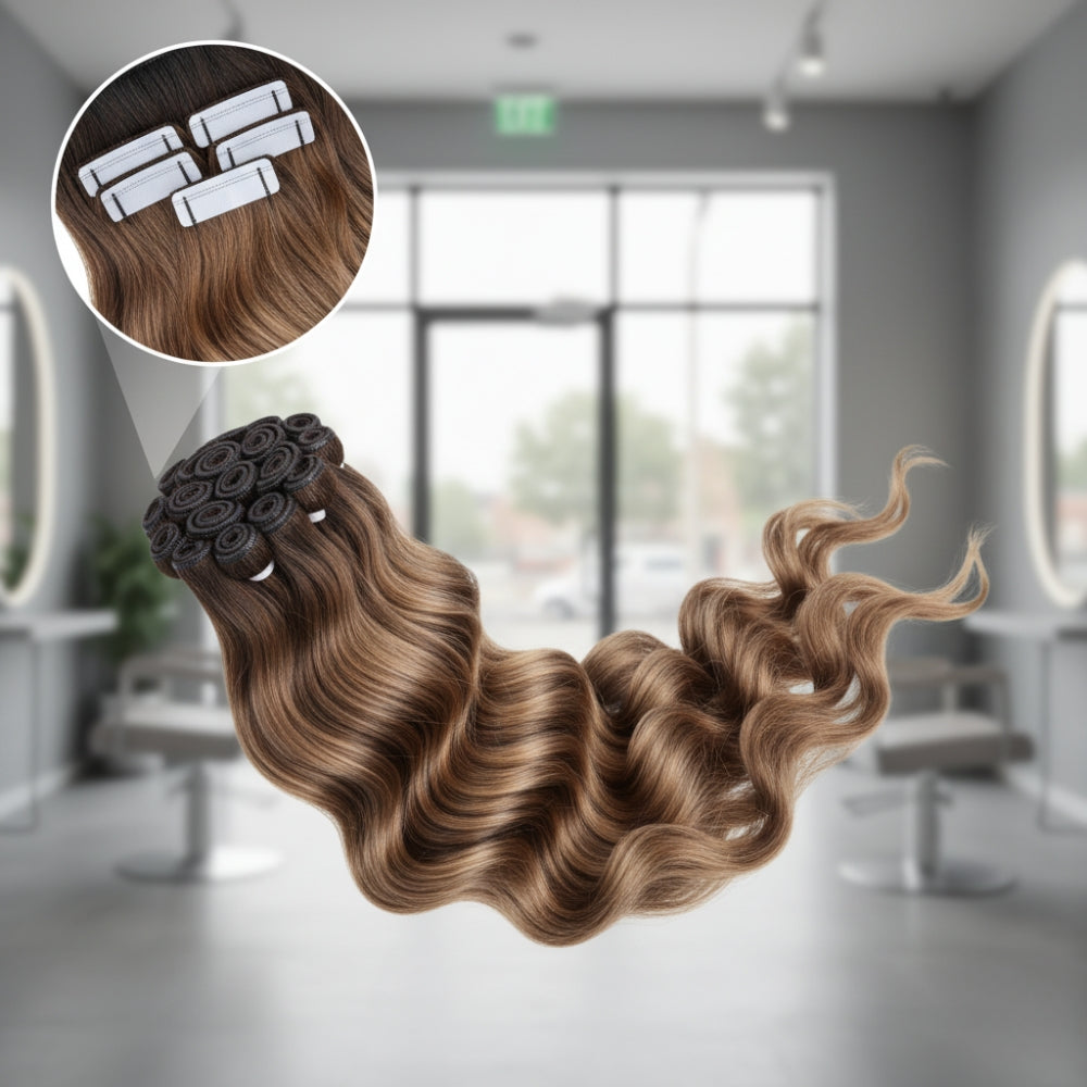 Frank & Co. 26 Inch Vietnamese Remy Tape-In Extensions - Rooted Mocha Mousse #8A